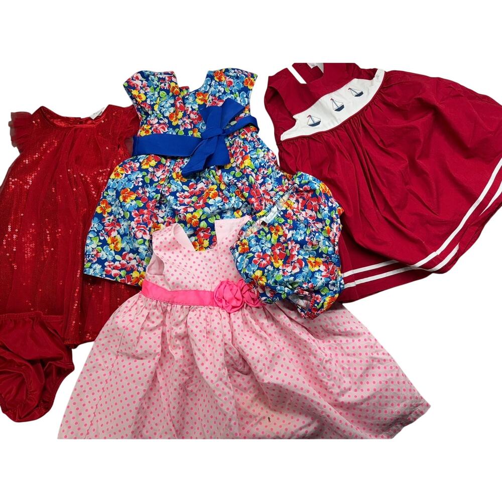 Lot of 6 pc 4 dresses with 3 bottoms size 6-12 months Ralph Lauren, carters, etc